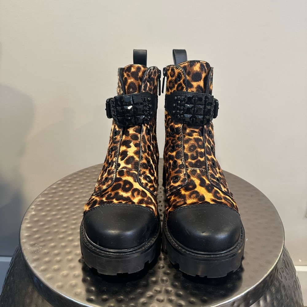 Karl Lagerfeld Leopard Print Combat Boots with Black Details